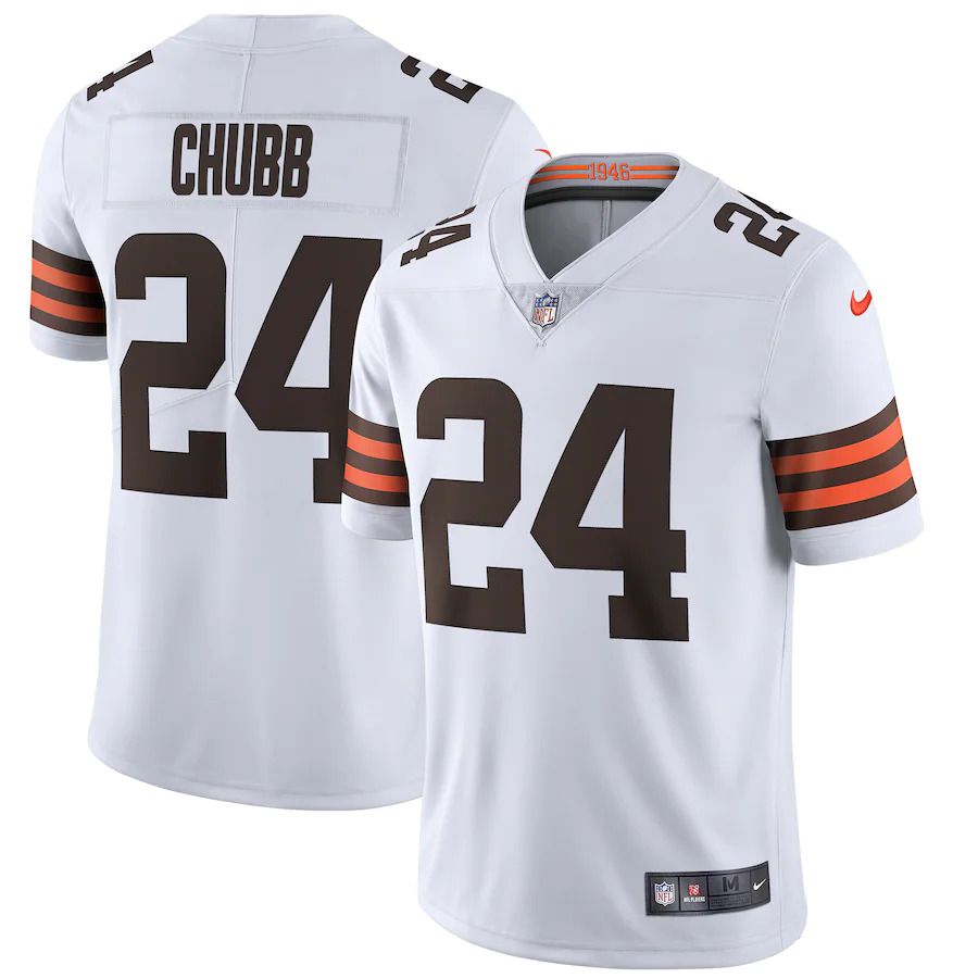Men Cleveland Browns 24 Nick Chubb Nike White Vapor Limited NFL Jersey